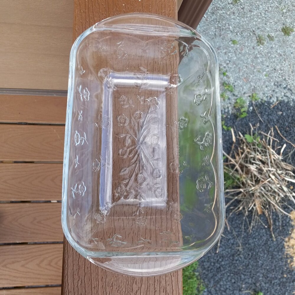 Vintage Anchor Hocking Savannah Clear Floral Glass Rectangular Baking Dish